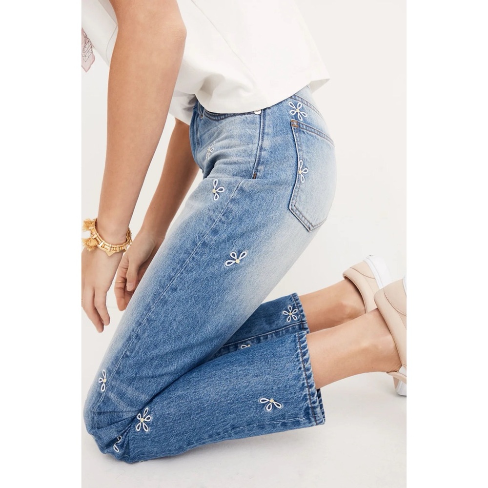 Madewell /The Perfect Summer Jeans Floral Daisy Embroidered Edition Wendell Wash